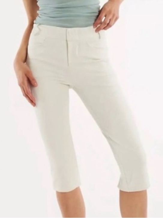 Free People 4 Pants Bette Super Slim Capris In Cream Off-White Pockets Cropped